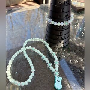 Handmade Easter Bunny Necklace & Bracelet Set Kids Spring Jewelry